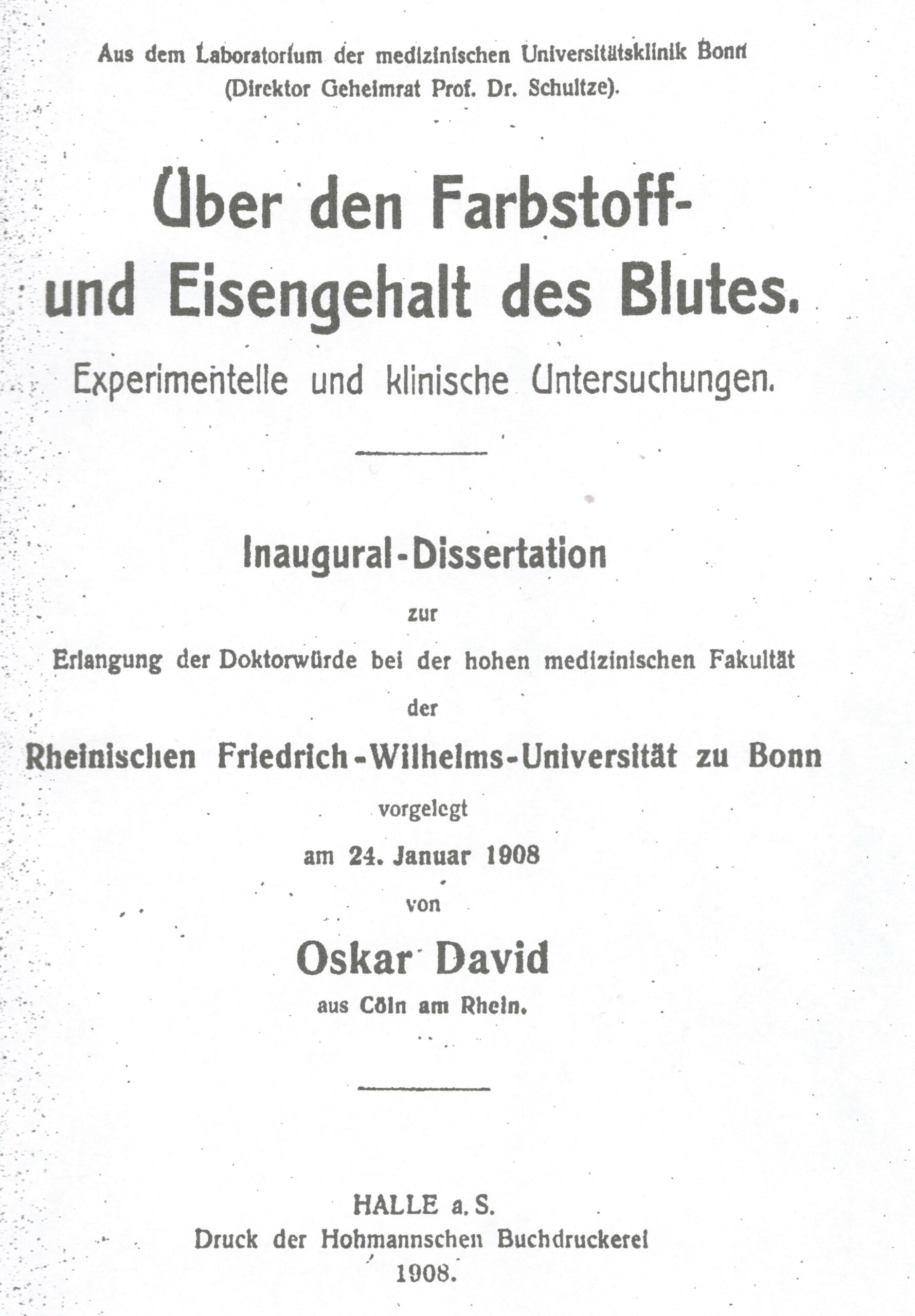 Dissertation, Bonn 1908