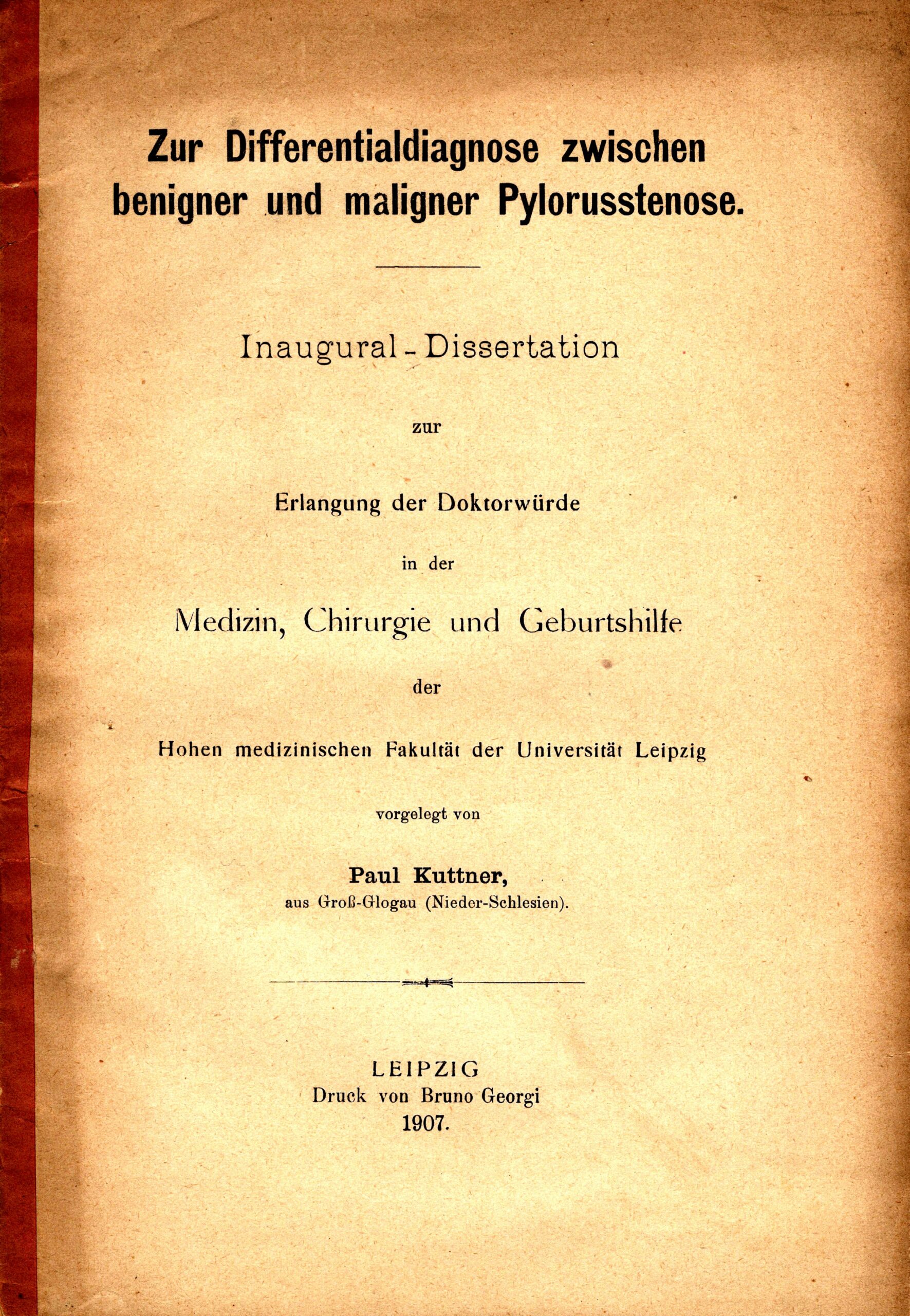 Dissertation, Leipzig 1907, <br> Archive H Je