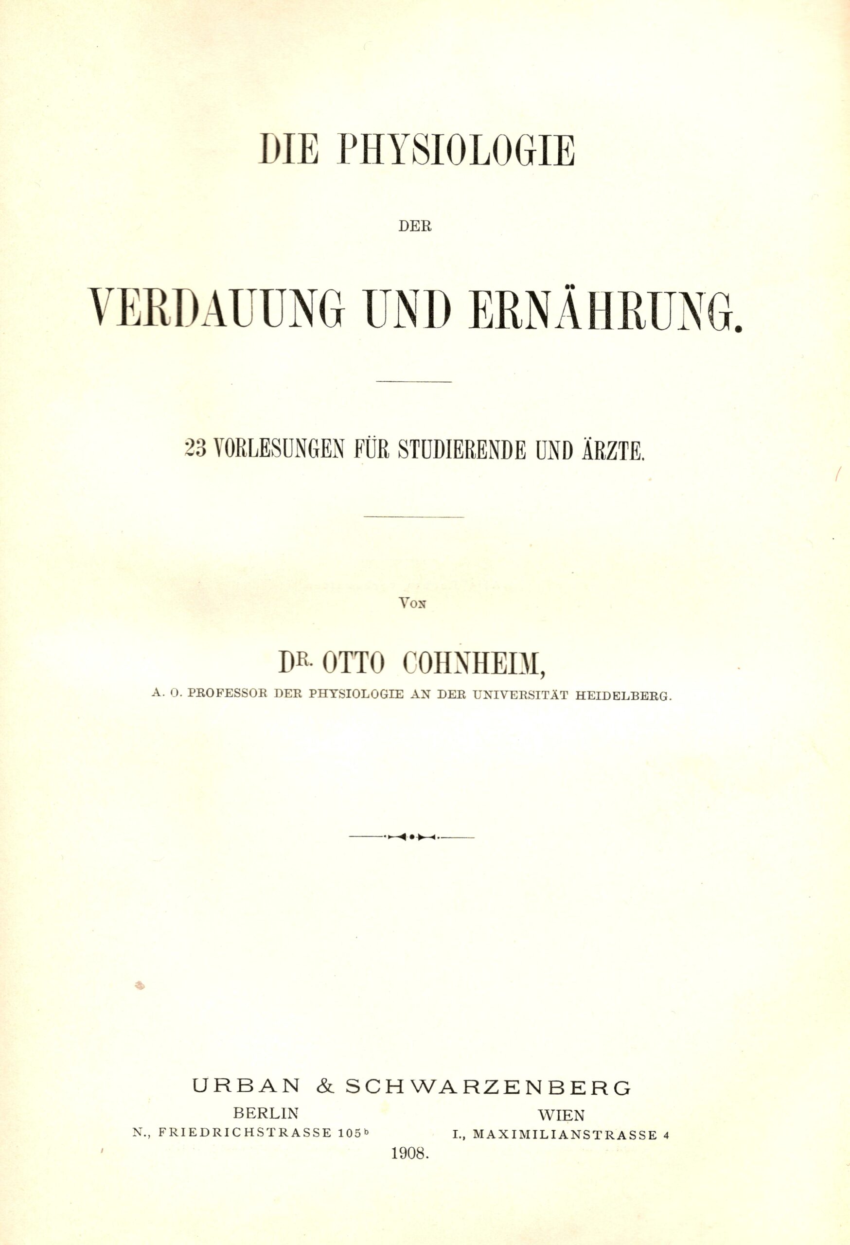 Lehrbuch Kestners 1908 (bis 1916 Otto Cohnheim) 