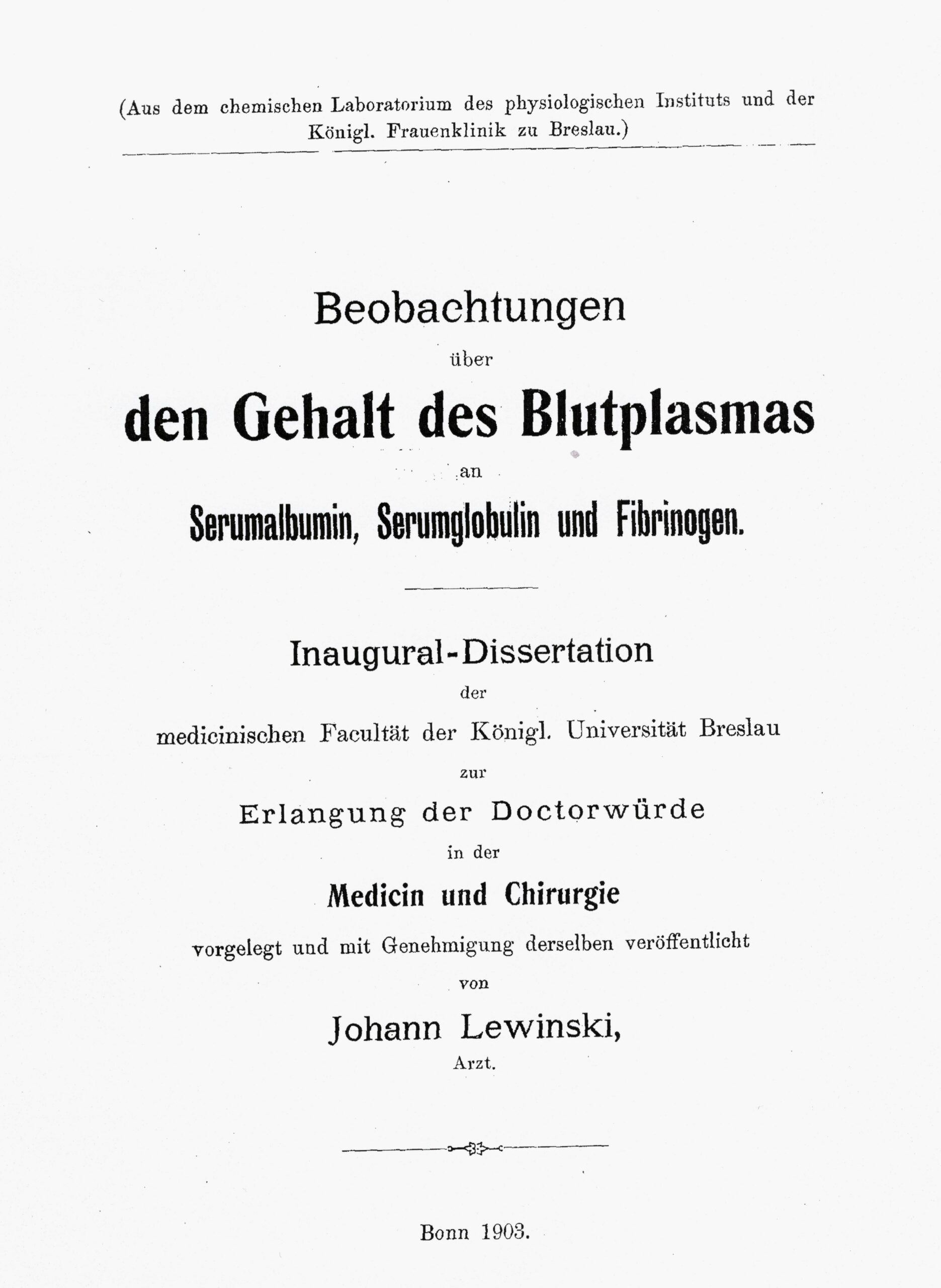 Dissertation, Breslau 1903