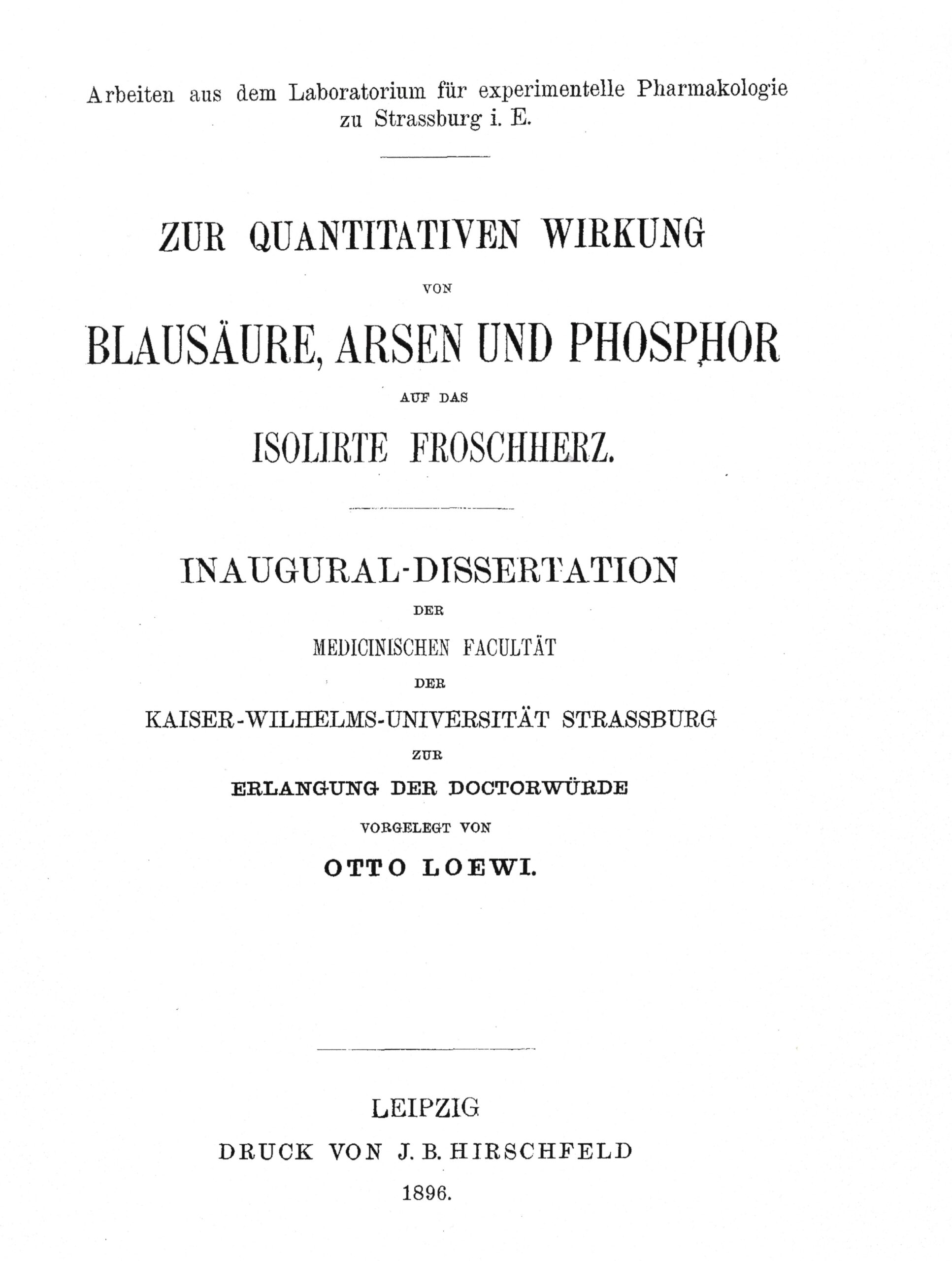 Dissertation, Straßburg 1896, Kopie des Titelblatts, Archiv H Je
