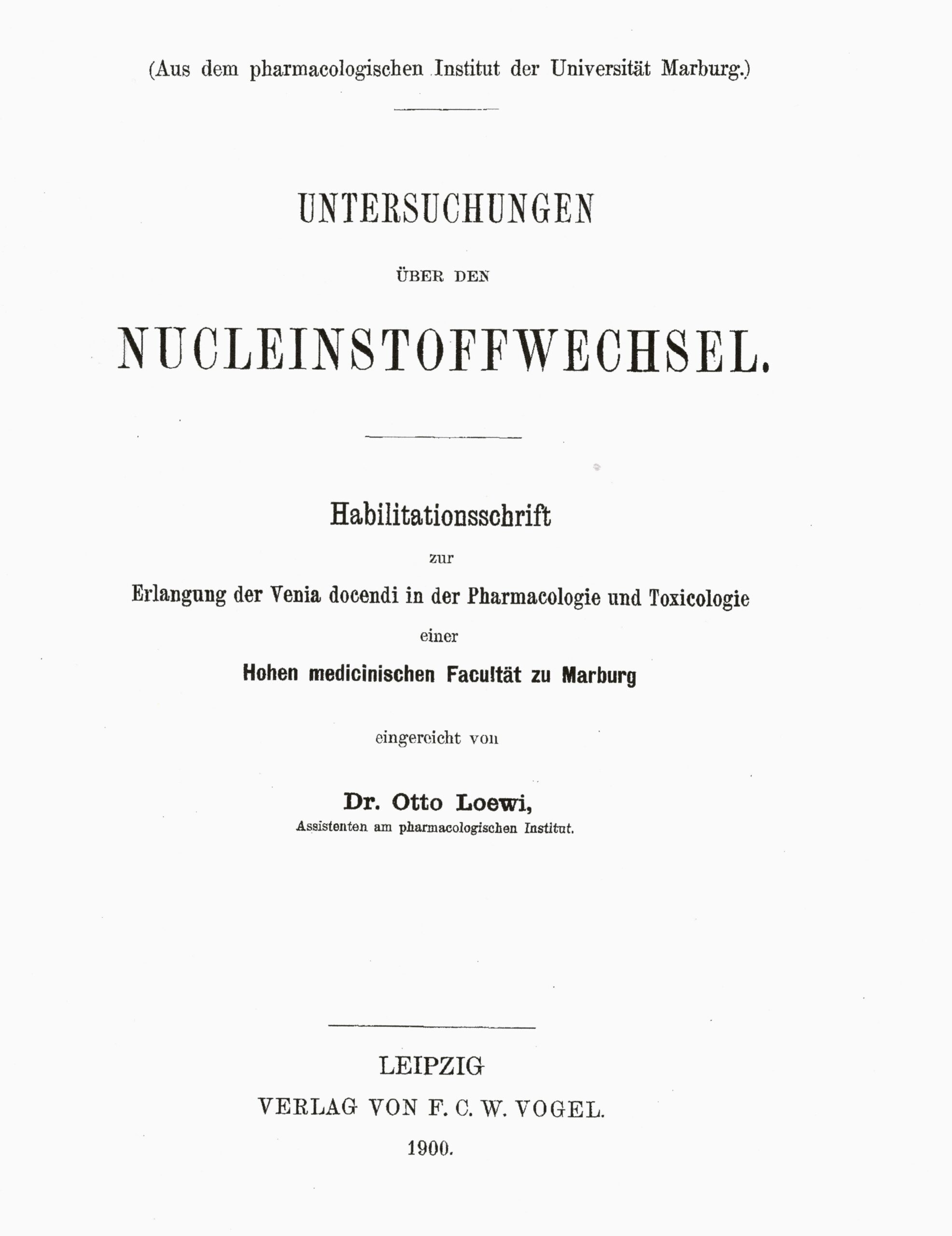Habilitation thesis, Marburg 1900