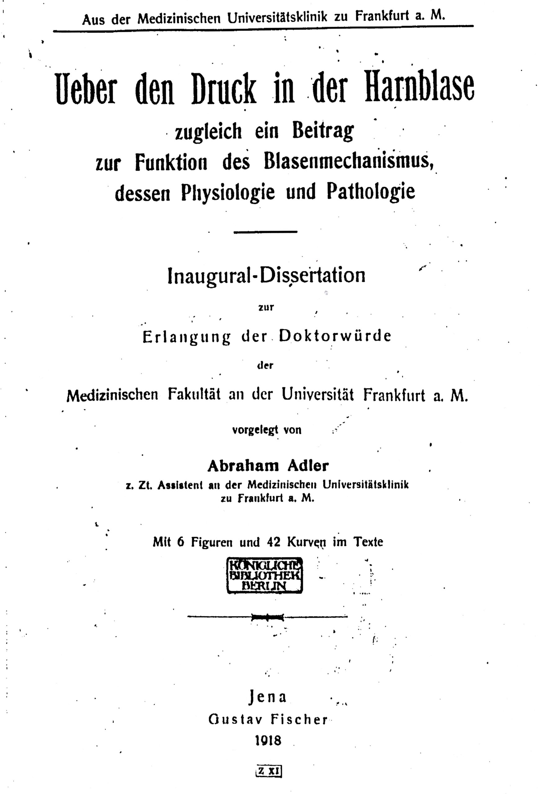 Dissertation, Frankfurt 1918