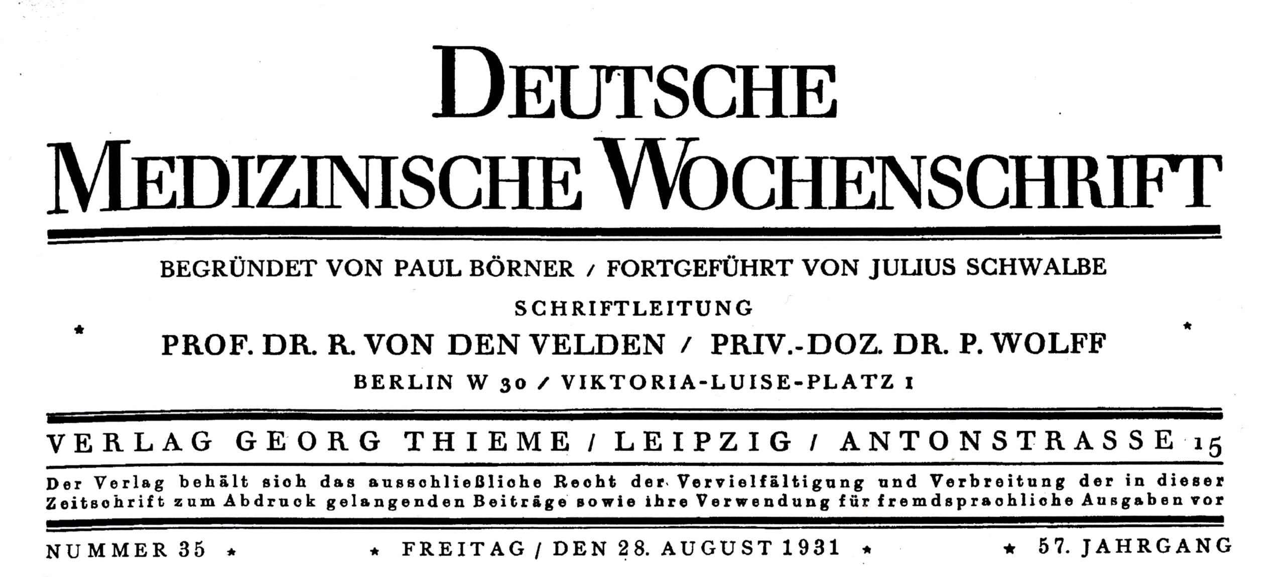 P. O. Wolff, Schriftleiter der Deutschen Medizinischen Wochenschrift bis 1933