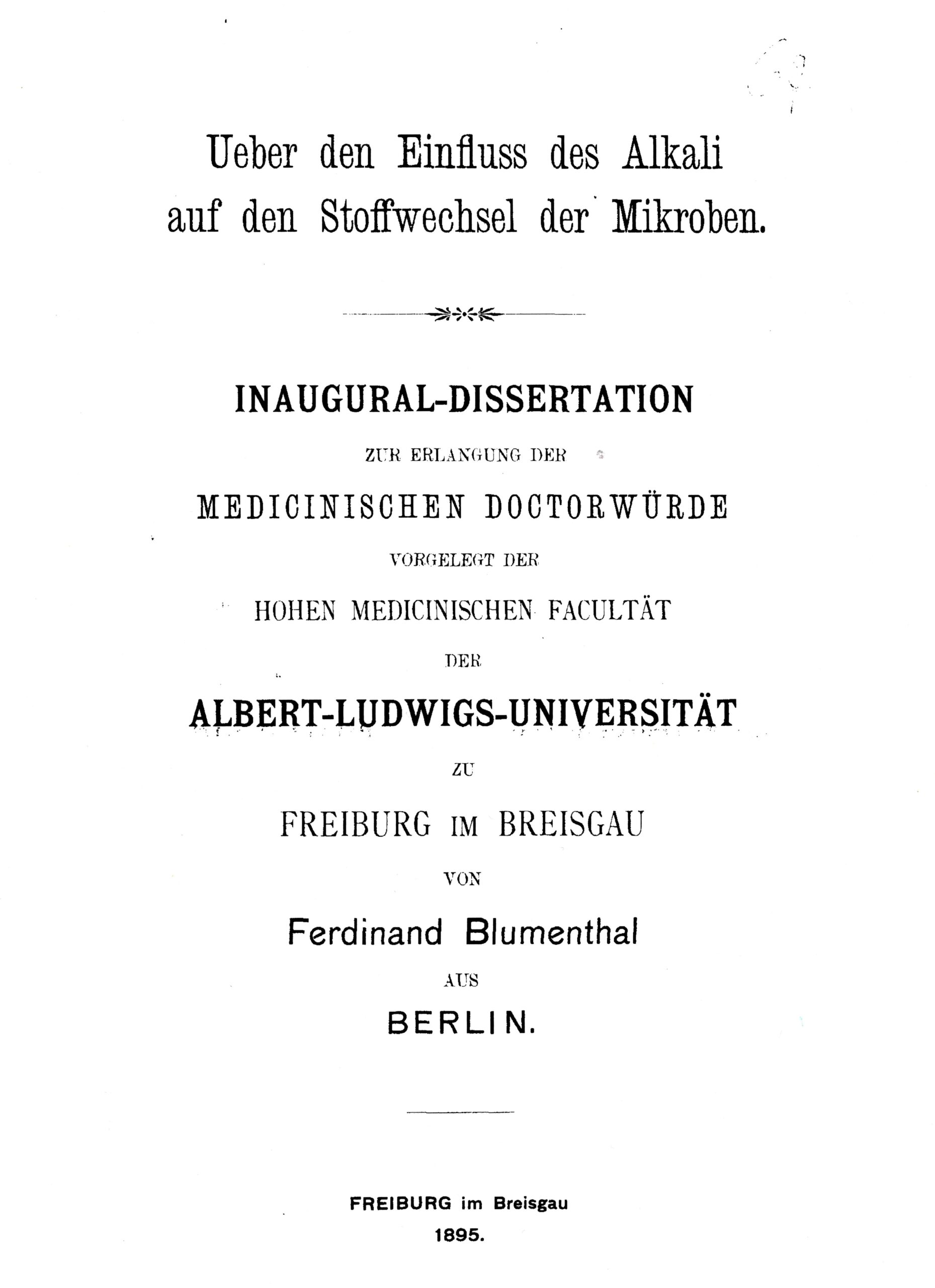 Dissertation, Freiburg 1895