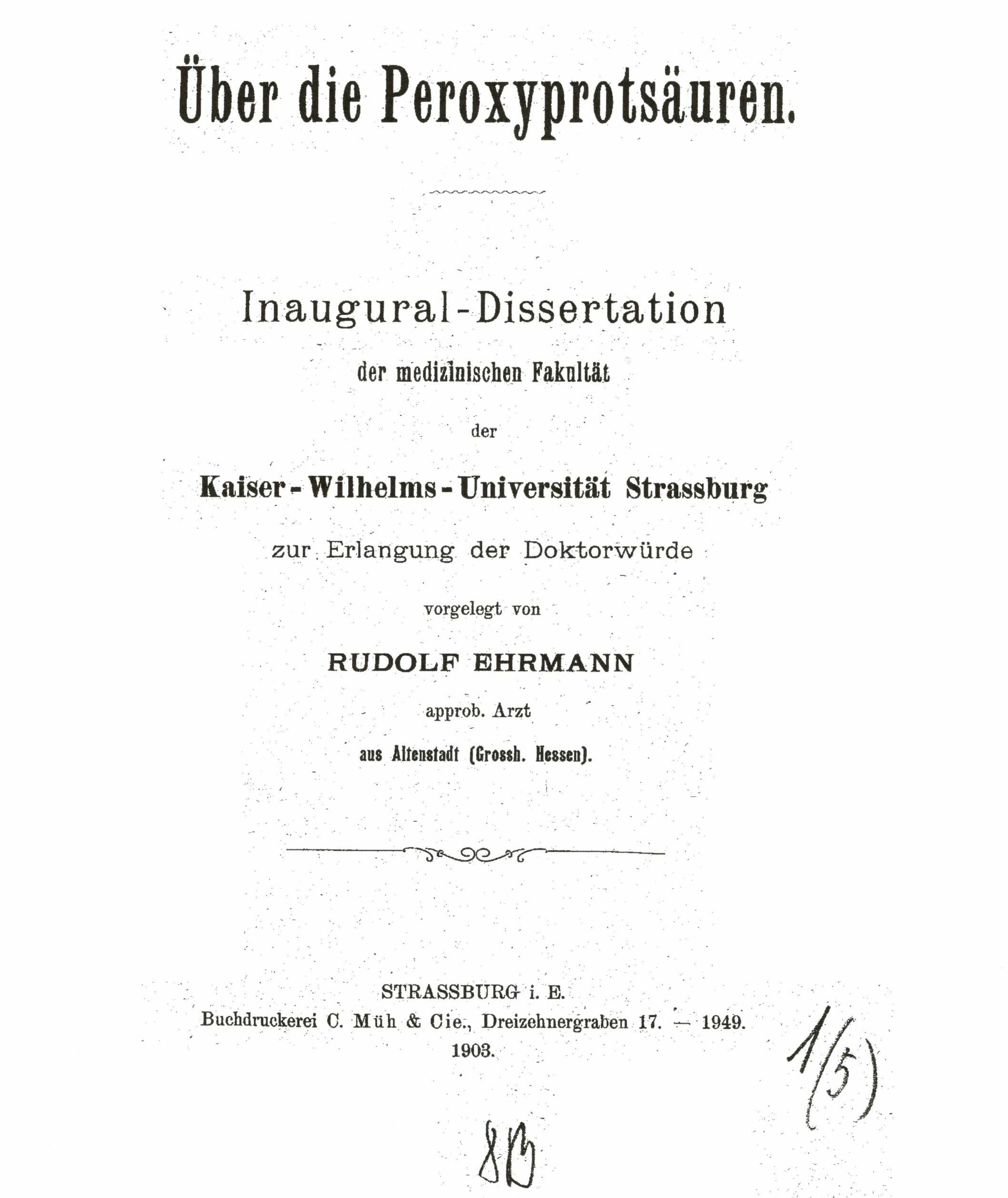 Dissertation, Strasbourg 1903