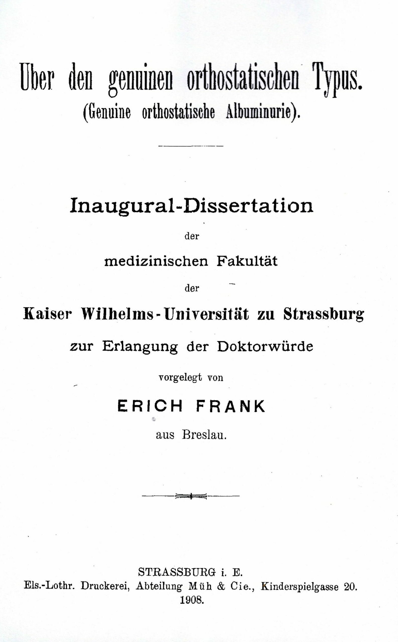 Dissertation, Straßburg 1908