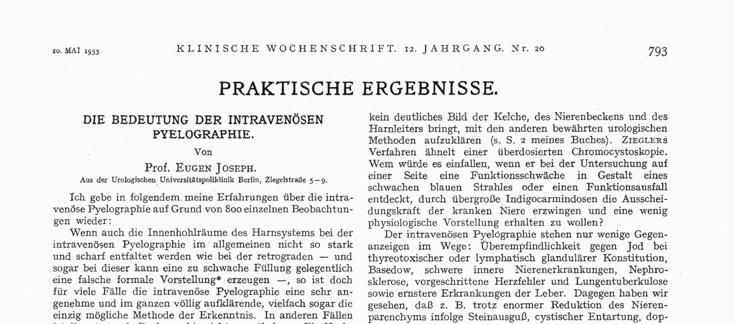 Klinische Wochenschrift 1933