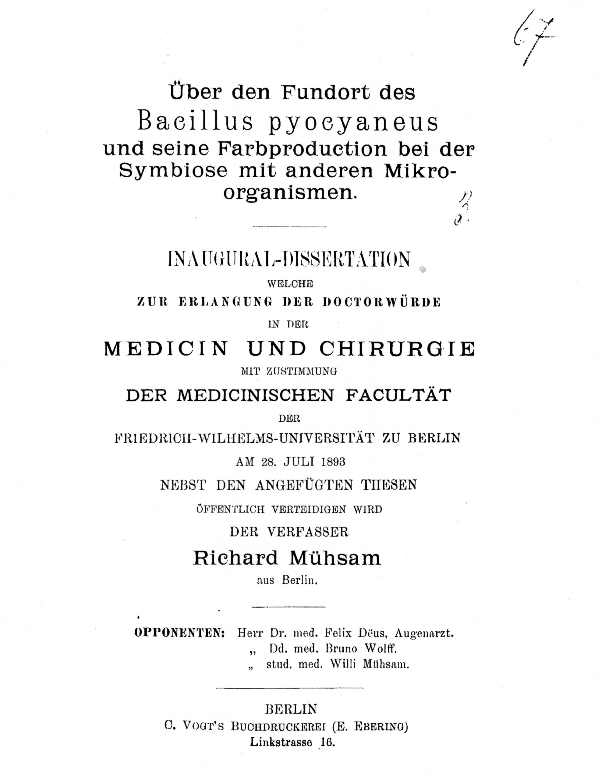 Dissertation, Berlin 1893