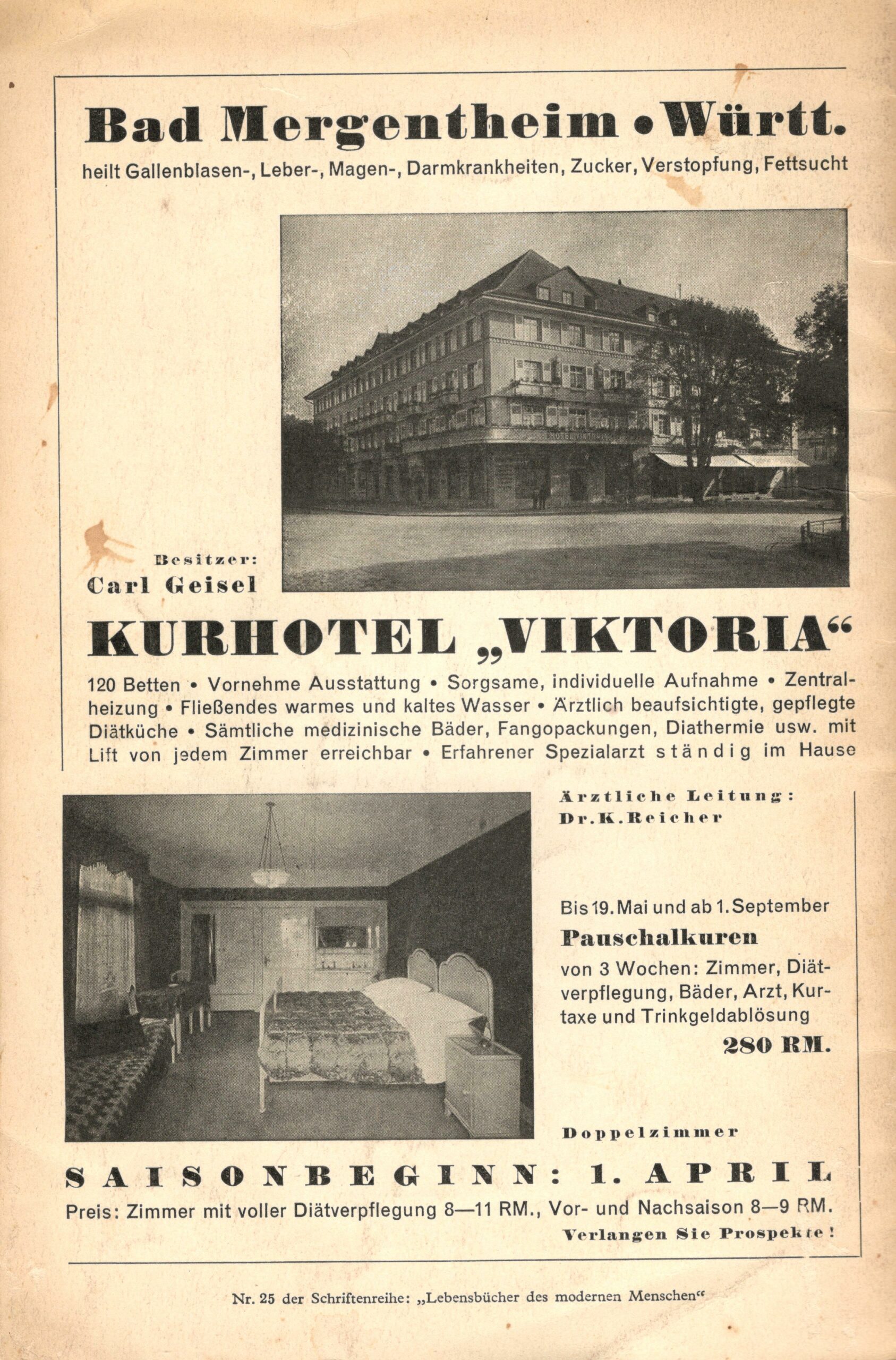 Karl Reicher, Kurhotel Viktoria © Stadtarchiv Bad Mergentheim