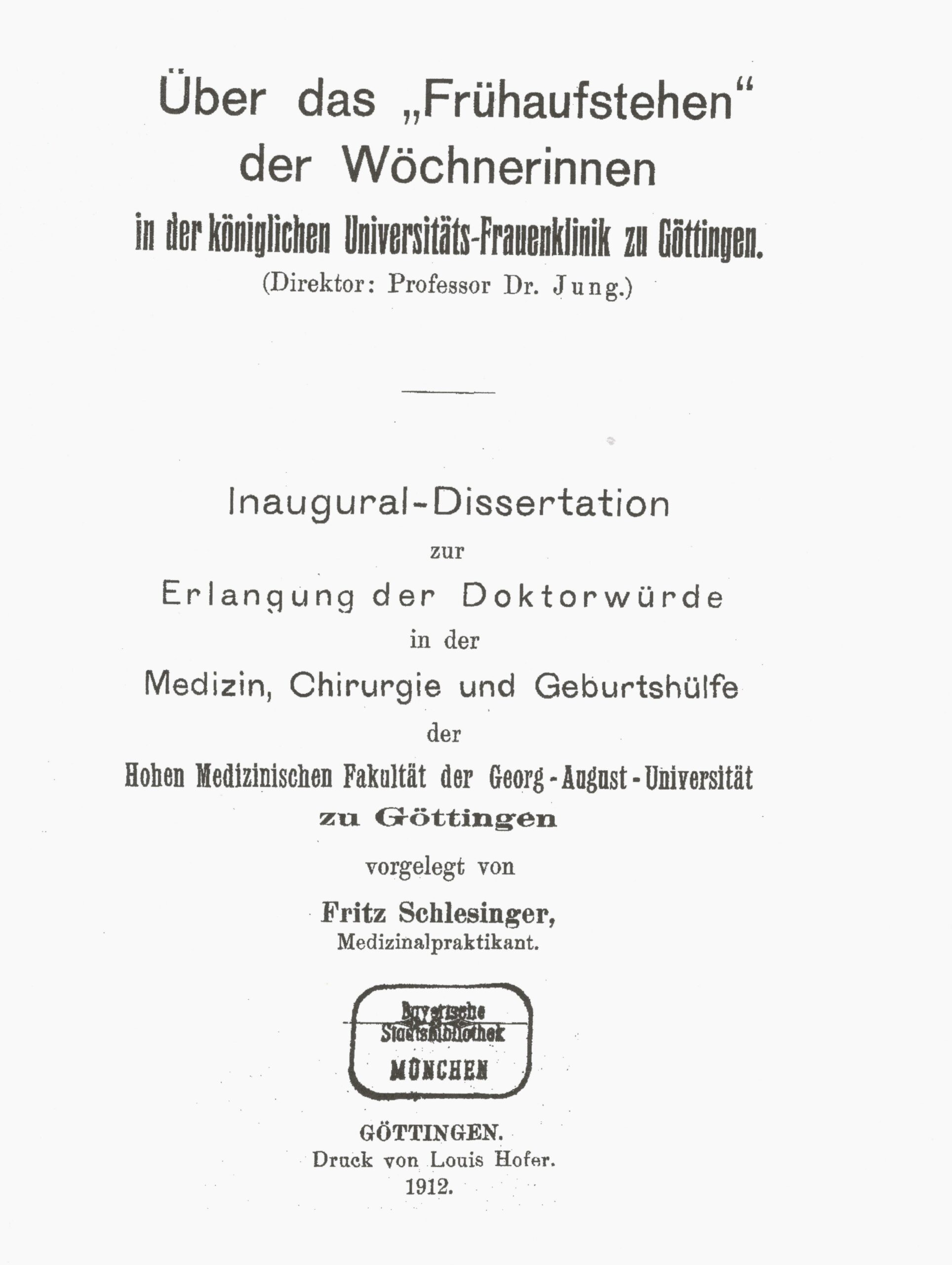 Dissertation, Göttingen 1912
