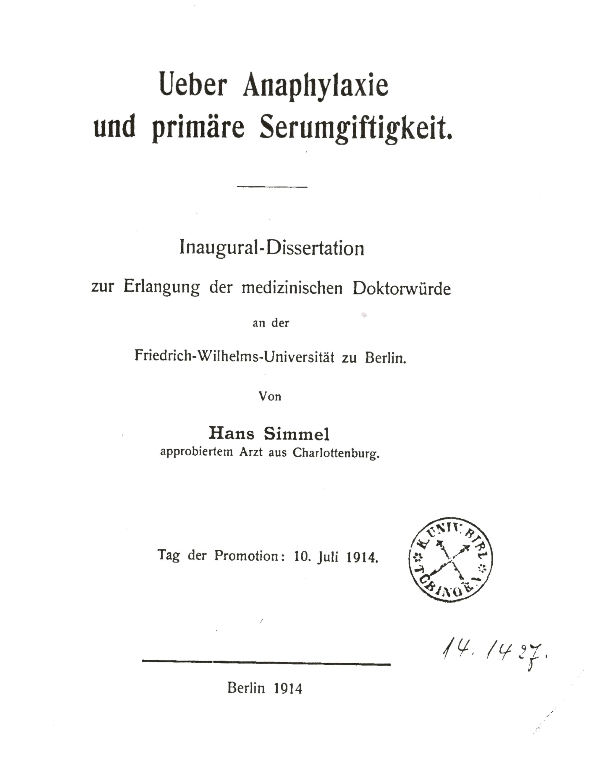 Dissertation, Berlin 1914