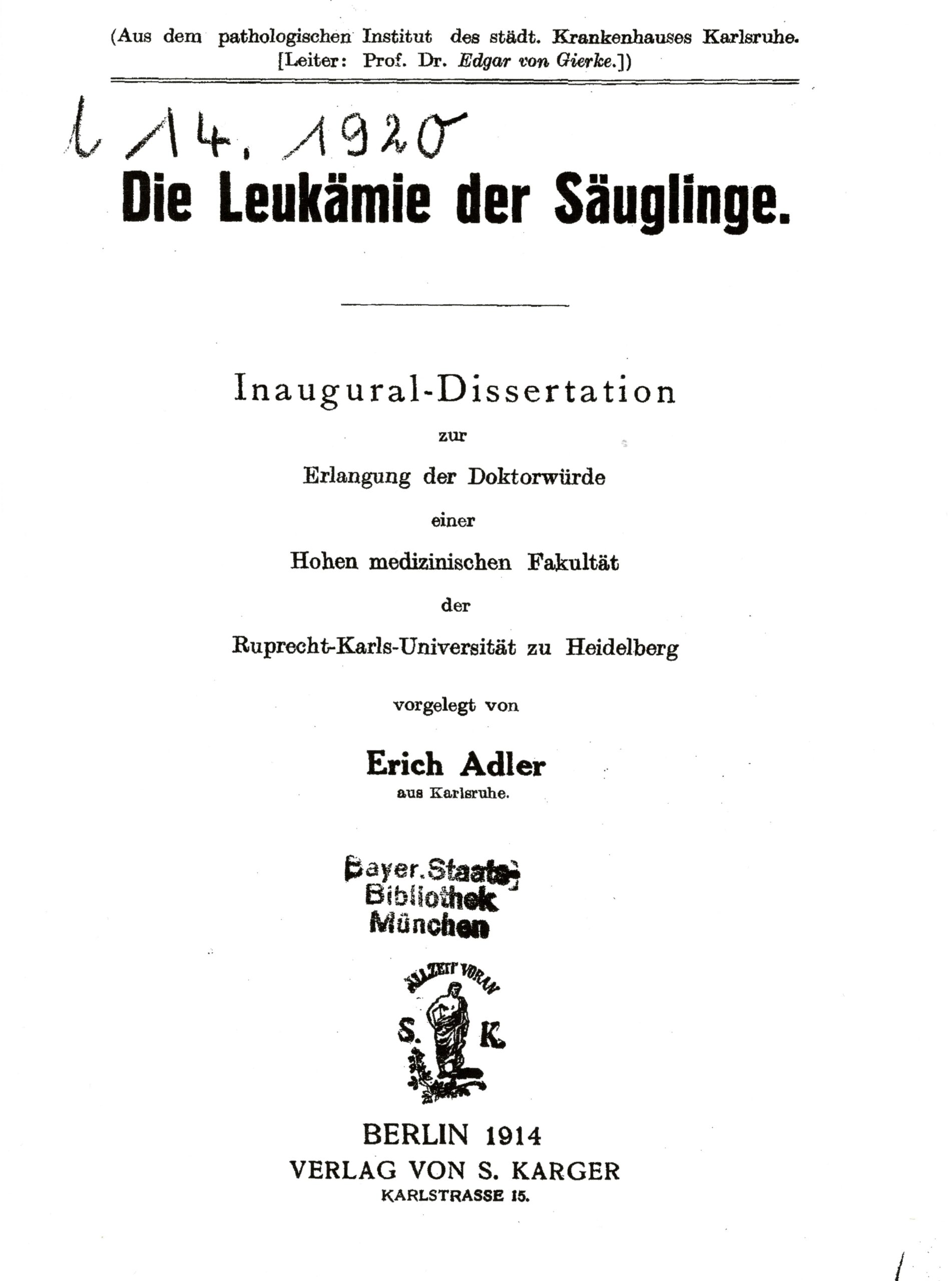 Dissertation, Heidelberg 1914
