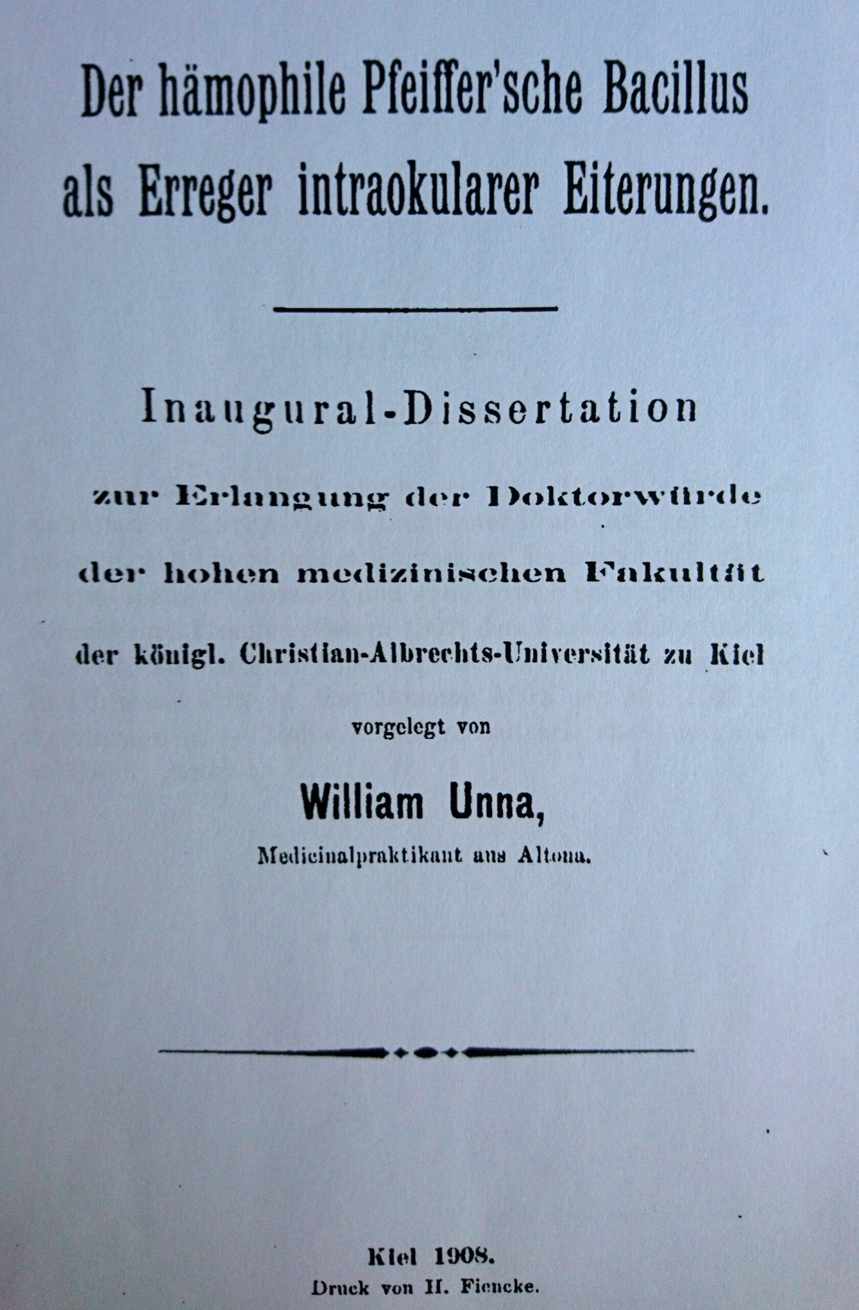 Dissertation, Kiel 1908
