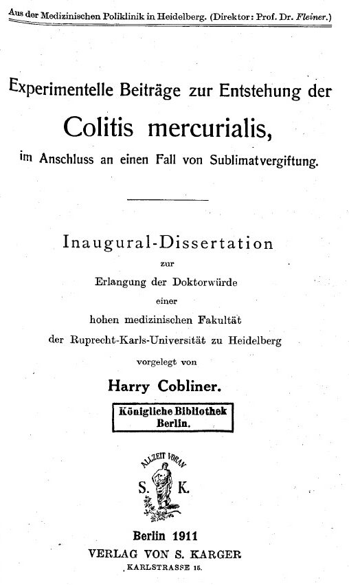 Dissertation 1911, Kopie des Titelblatts Archiv H Je