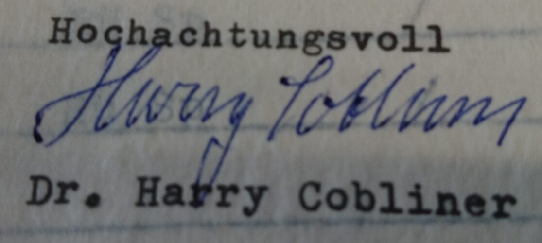 Dr. med. Harry Cobliners Unterschrift 1956
