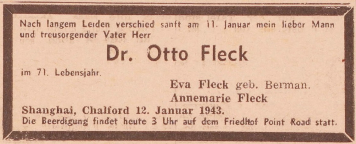 Todesanzeige für Otto Fleck <br> © Jüdisches Museum Berlin