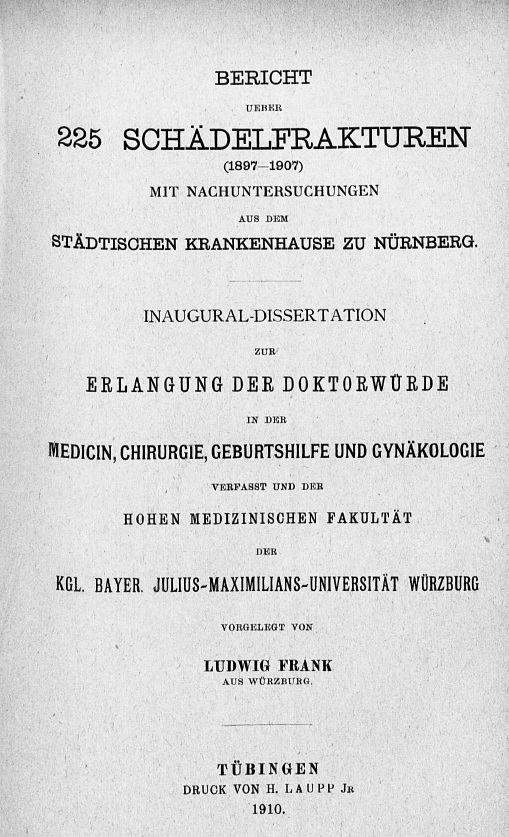 Dissertation 1910, Kopie des Titelblatts Archiv H Je
