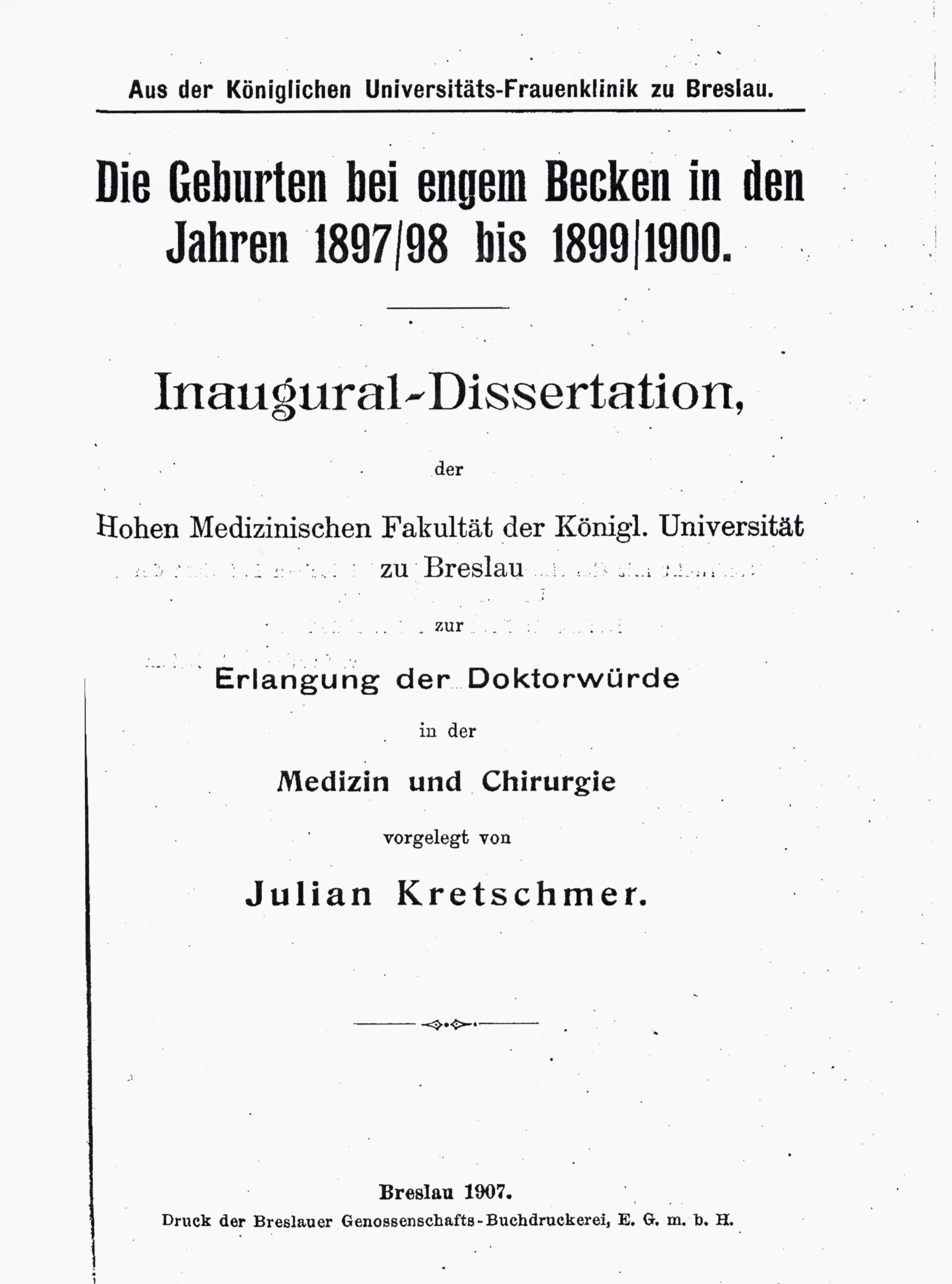 Dissertation 1907, Kopie Titelblatt, Archiv H Je