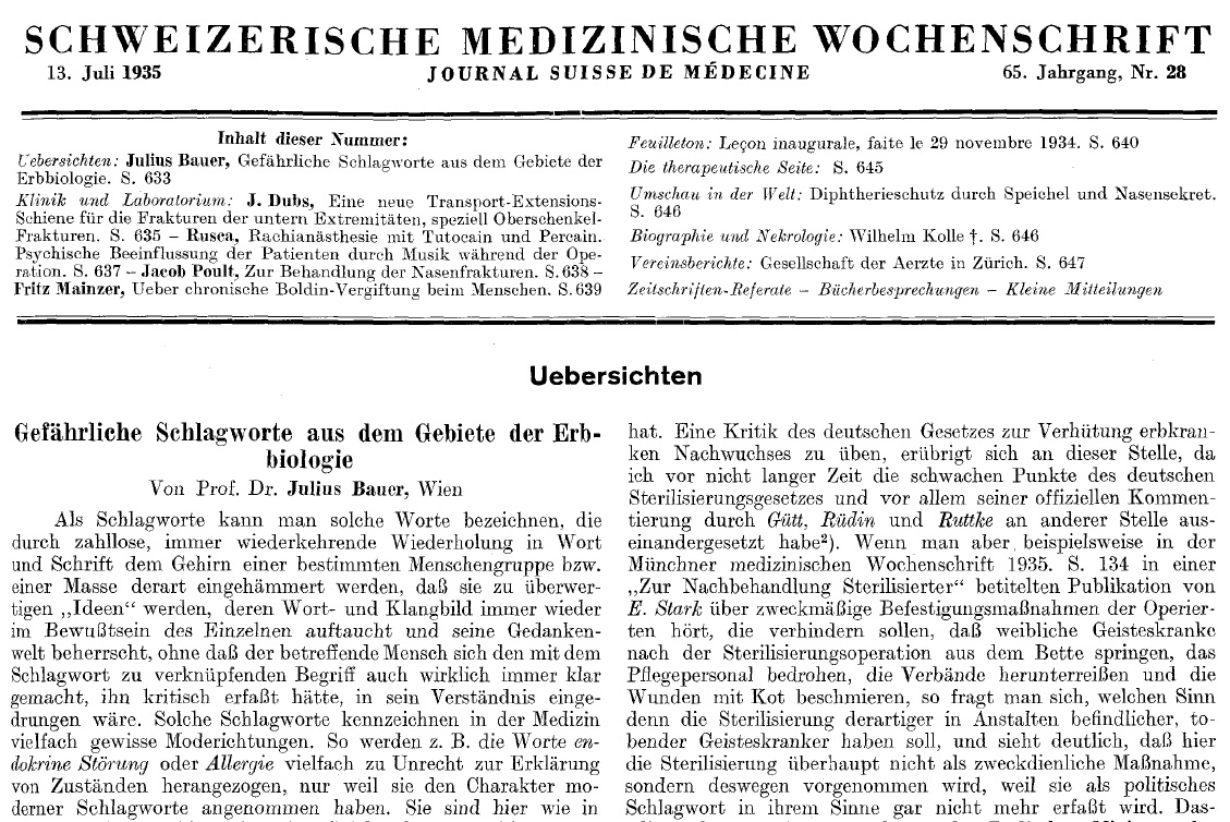 Schweizerische medizinische Wochenschrift 1935, Archiv H Je