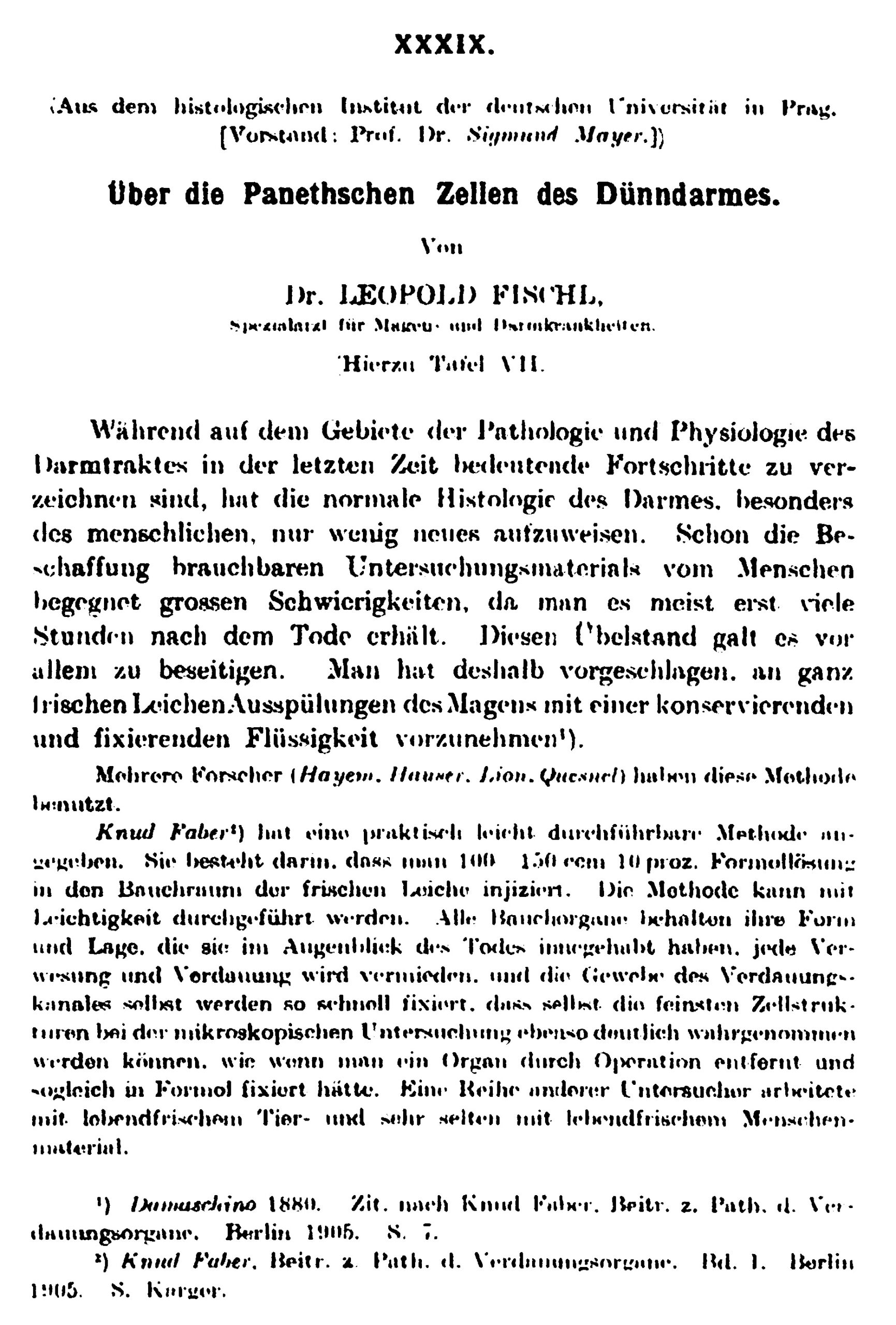 Publikation Panethsche Zellen, Archiv für Verdauungskrankheiten, 1910