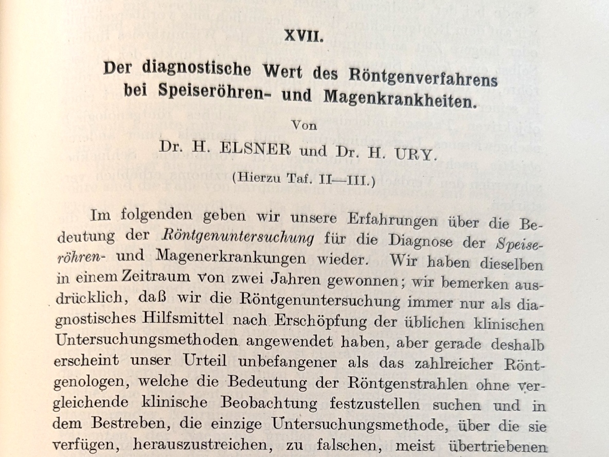 Ury's work together with Hans Elsner, Archive f Verdauungskrankheiten 1915 
