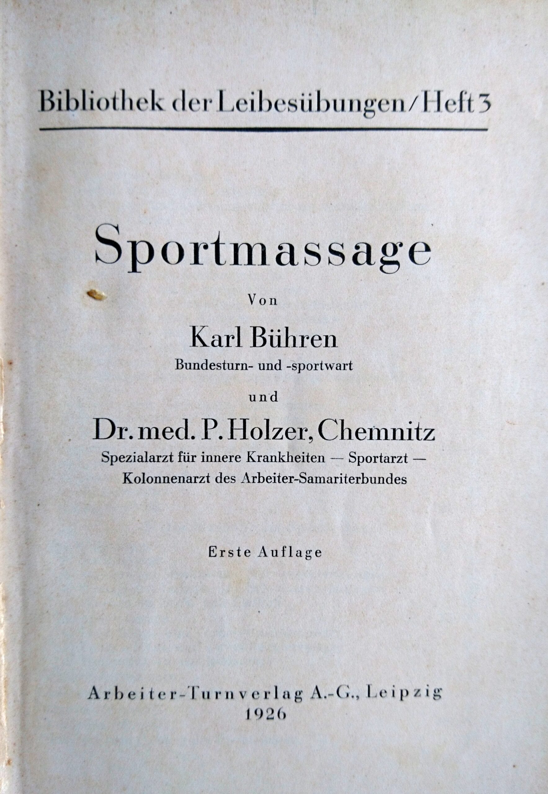 Sportmassage Bühren und Holzer. Inneres Titelblatt. Arch CH