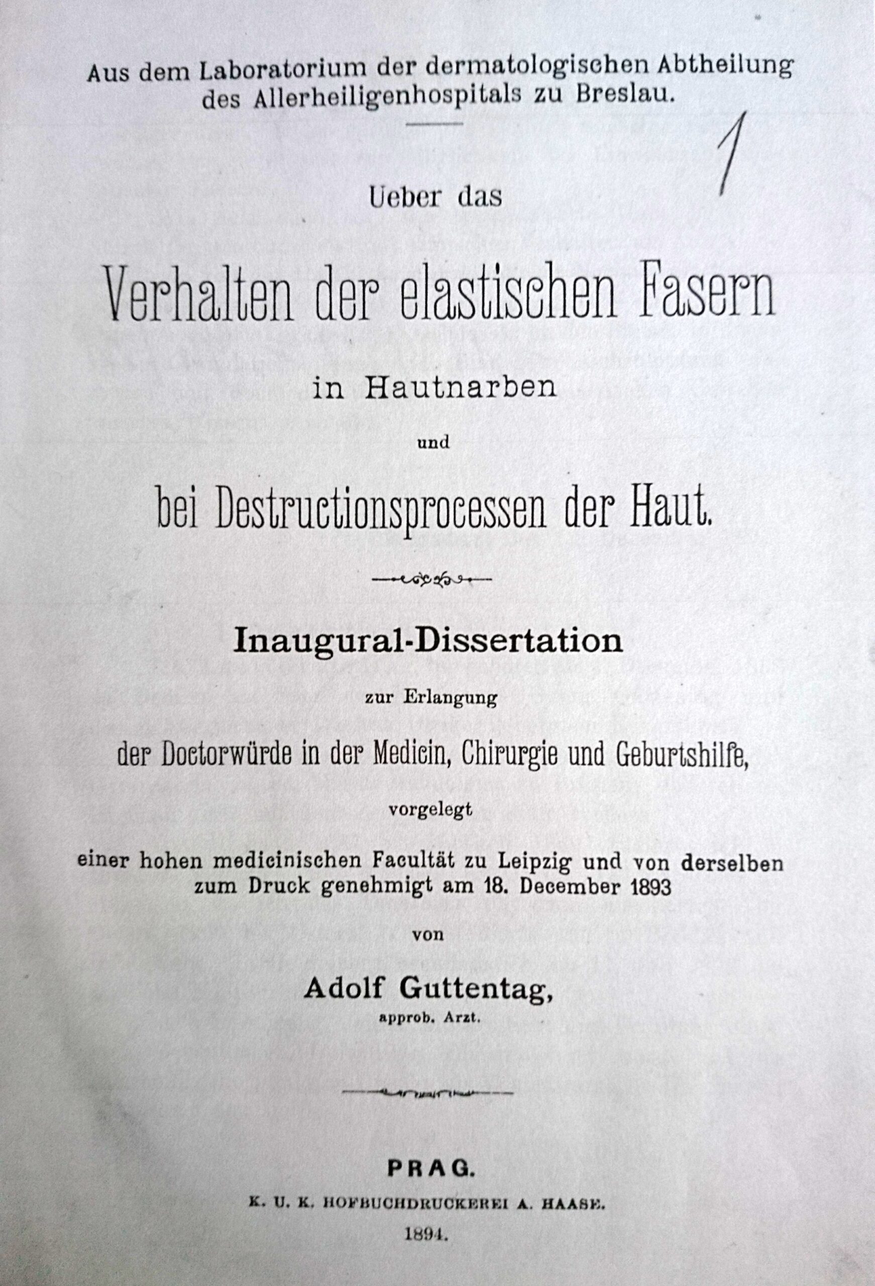 Dissertationschrift Titelblatt. Archiv CH